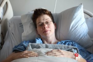 My wife recovering after having right hemicolectomy surgery for her advanced Crohn’s disease.